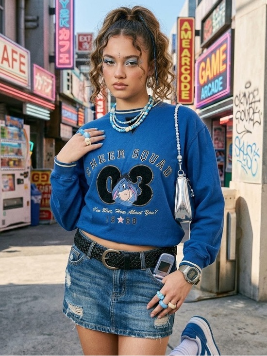 Disney Tops - Disney Eeyore Blue Cheer Squad Crewneck Sweater Sweatshirt Vintage